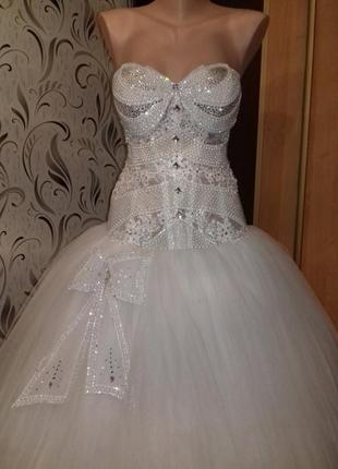 Красивое пышное свадебное платье размер 46 но подойдет на 44 и 482 фото