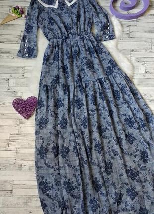 Платье eve длинное женское синее в цветы размер 44 s