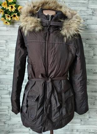 Куртка пуховик savage женский коричневый с мехом енота размер 444 фото