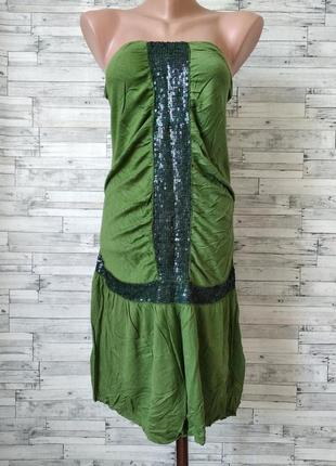 Літнє плаття сарафан жіночий зелений без бретелей з паєтками розмір 46 м4 фото
