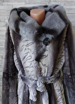 Женская шуба yasle манто серая из бобра воротник норка размер 464 фото