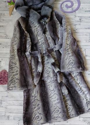 Жіноча шуба yasle манто сіра з бобра комір норка розмір 46