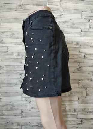 Джинсовая юбка zeo basic denim женская черная бусинками размер 44 (s)5 фото