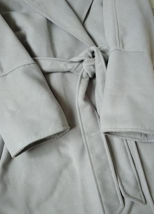 Пальто серое на запах fashion tema женское с поясом3 фото