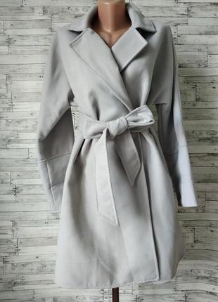 Пальто сіре на запах fashion tema жіноче з поясом4 фото