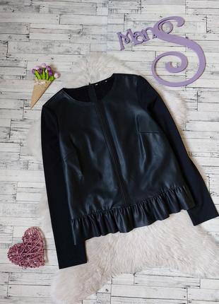 Блузка женская кожаная черная с баской размер 46(м)1 фото