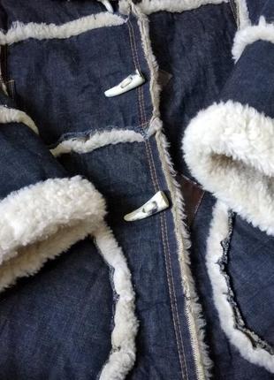 Жіноча дублянка colin’s джинсова натуральна з хутром 46 розміру плюс сумка муфта2 фото