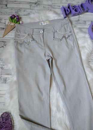 Летние штаны брюки jierfa женские бежевые со стразами размер 44 (s)2 фото