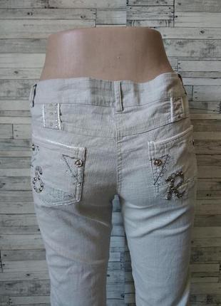 Летние штаны брюки jierfa женские бежевые со стразами размер 44 (s)9 фото