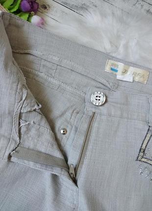 Летние штаны брюки jierfa женские бежевые со стразами размер 44 (s)3 фото