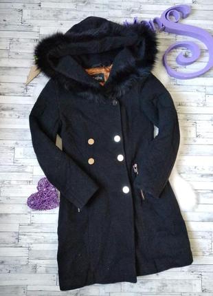 Пальто bagira жіноче чорне з поясом і хутряною опушкою розмір 44