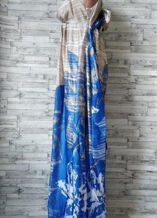 Женский сарафан rica mare летнее платье длинное сине-бежевого цвета размер 44 s10 фото