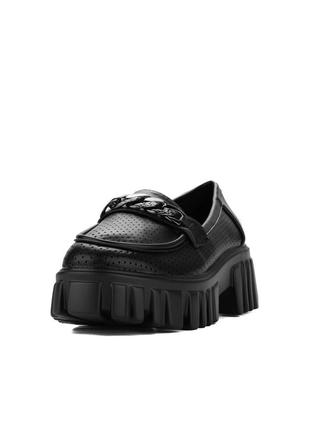 Чёрные лоферы на платформе с цепью туфли мокасины слипоны балетки ботинки3 фото