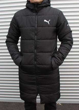 Чёрная мужская куртка puma, длинная зимняя куртка, парка, куртка на осень