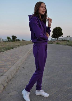 Женский спортивный костюм с капюшоном осенний фиолетовый трикотажный3 фото