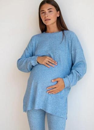 Блакитний трикотажний костюм для вагітних майбутніх мам (блакитний трикотажний костюм для вагітних)7 фото