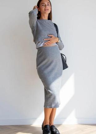 Сірий костюм для вагітних майбутніх мам спідниця топ (серый костюм для беременных юбка топ)1 фото