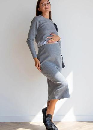 Сірий костюм для вагітних майбутніх мам спідниця топ (серый костюм для беременных юбка топ)5 фото