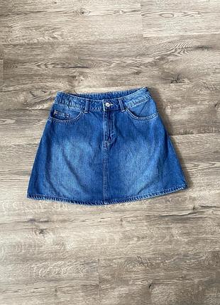 Синяя джинсовая мини юбка h&m