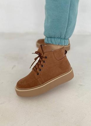 Стильні жіночі черевики коричневі замшеві туфлі,демі,осінь,весна (байка) зима (хутро,овчина)3 фото