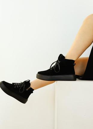 Стильні жіночі черевики чорні/бежеві замшеві туфлі,демі,осінь,весна (байка) зима (хутро,овчина)3 фото