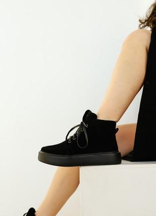 Стильні жіночі черевики чорні/бежеві замшеві туфлі,демі,осінь,весна (байка) зима (хутро,овчина)5 фото