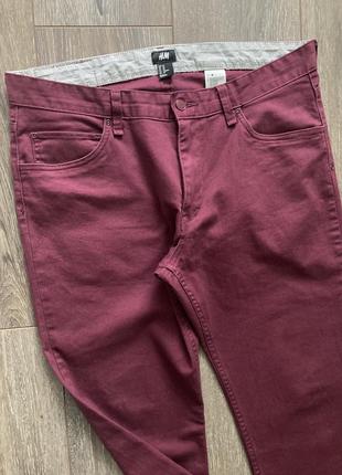 H&m 33р xl 175/84а бордовые темные красные вишнёвые зауженные стретч джинсы7 фото