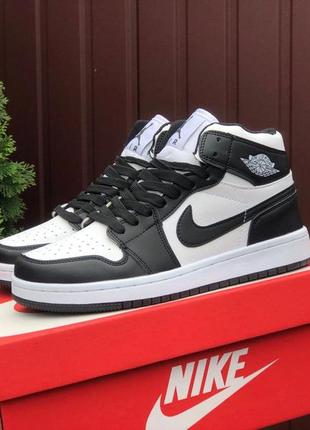 Жіночі високі чорно-білі шкіряні кросівки nike copy air jordan 🆕 кросівки найк аїр джордан