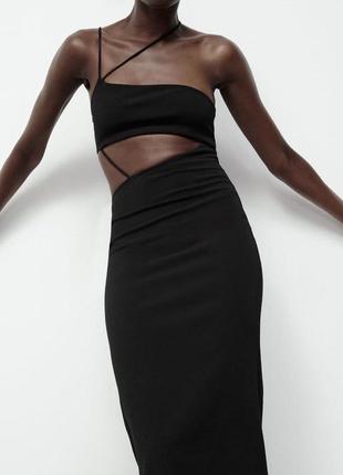 Трикотажное чёрное платье с ассиметричными деталями zara3 фото