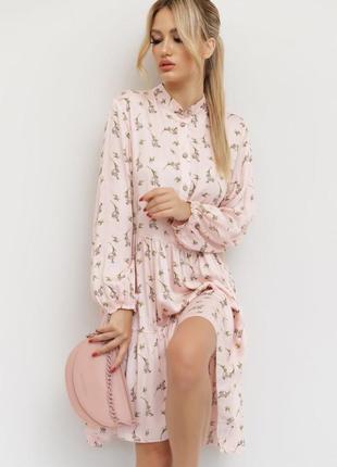 Платье с цветочным принтом цвет светло-розовый3 фото