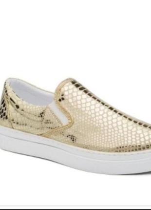 Шикарные слипоны las espadrillas золотая рептилия