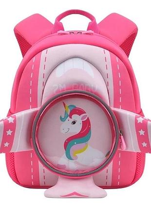 Детский рюкзак для дошкольника девочки с единорогом в форме ракеты zm baby, высота 27см - розовый