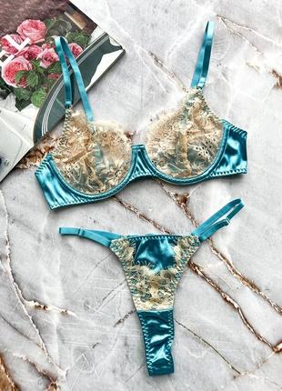 Комплект 2ка атласний з мереживом на кісточках