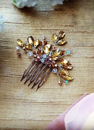 Бурштинове сяйво гребінь заколка коричневий золотий жовтий оригінальна прикраса в зачіску