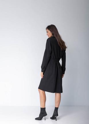 Женское черное однотонное платье миди с длинным рукавом на пуговицах 44 по 508 фото