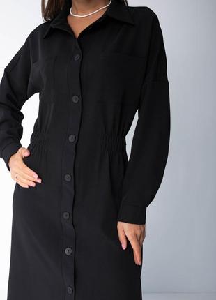 Женское черное однотонное платье миди с длинным рукавом на пуговицах 44 по 502 фото