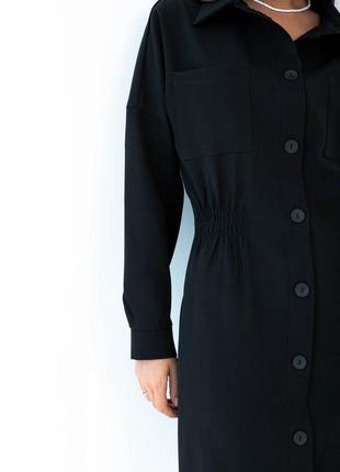 Женское черное однотонное платье миди с длинным рукавом на пуговицах 44 по 506 фото