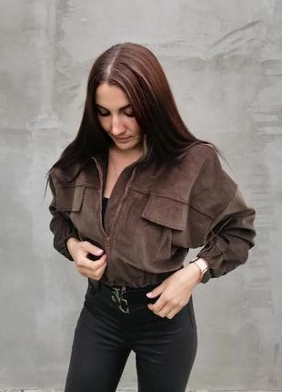 Куртка вельветова темний хакі. жіноча коротка куртка1 фото
