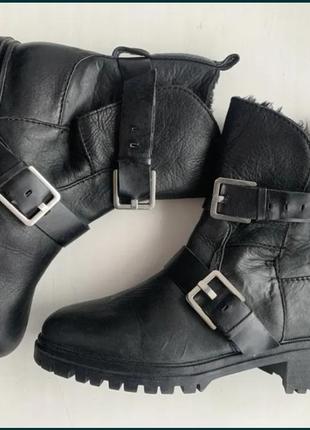 Трендовые массивные кожаные зимние ботинки zara