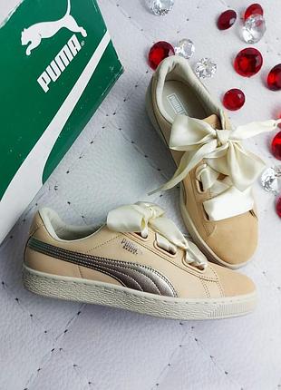 Puma оригинал бежевые замшевые кроссовки на лентах1 фото