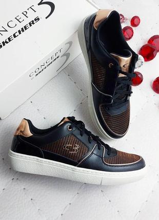 Skechers оригинал черные кожаные кроссовки с золотыми вставками