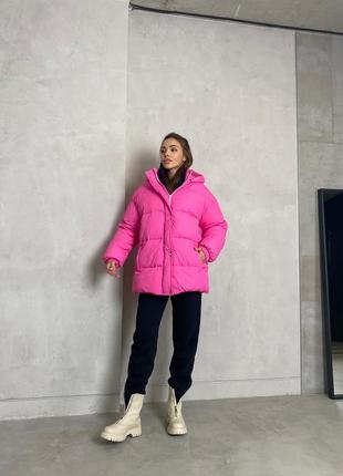 Рожева малинова зимова тепла куртка курточка пуховик2 фото