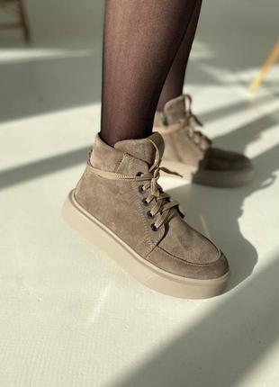 Стильні жіночі черевики бежеві замшеві туфлі,демі,осінь,весна (байка) зима (хутро,овчина)2 фото