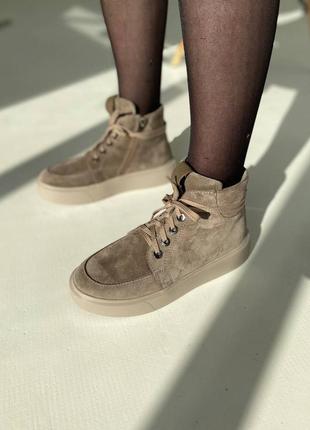 Стильні жіночі черевики бежеві замшеві туфлі,демі,осінь,весна (байка) зима (хутро,овчина)5 фото