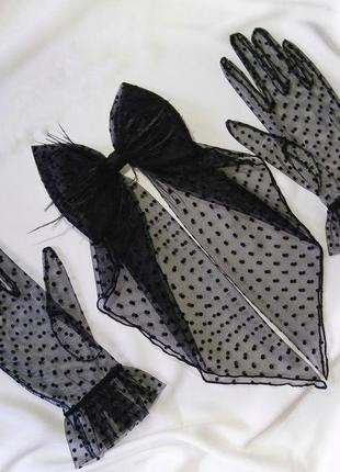 Набір: бант та рукавички в горошок