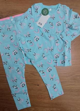 Фирменная хлопковая пижама панда на радуге c&a