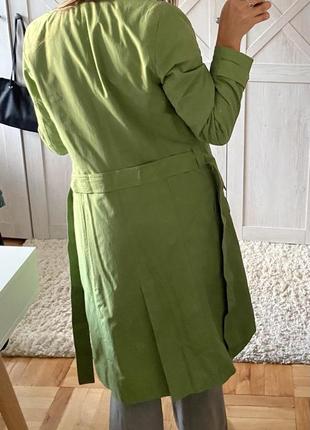 Вінтажний тренч зелений  довгий пальто зелене з поясом4 фото