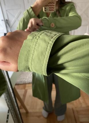 Вінтажний тренч зелений  довгий пальто зелене з поясом2 фото