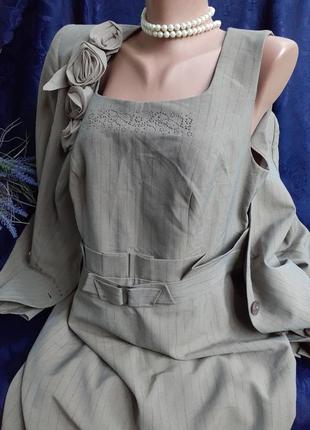 Vual 👑👠 костюм жакет с платьем пиджак и сарафан длинный рукав с шифоновыми розами на пуговицах текстильный декор строгий2 фото