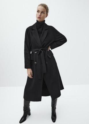 Чёрный тренчкот из шифона ,пальто под пояс с пуговицами из новой коллекции massimo dutti размер s3 фото